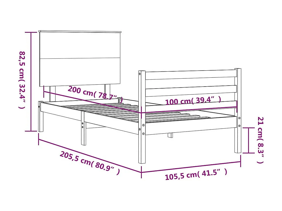 Cadre de lit sans matelas 100x200 cm bois massif