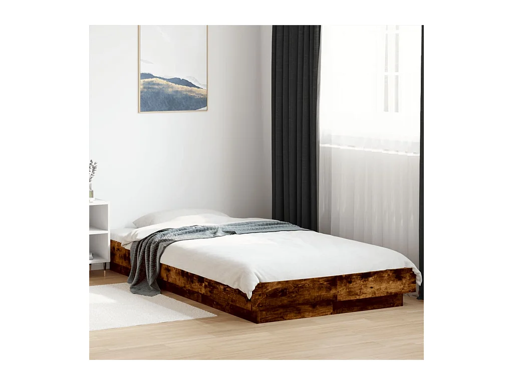 Bedframe bewerkt hout gerookt eikenkleurig 90x190 cm