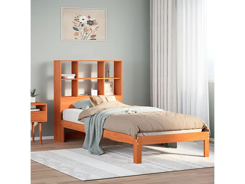 Lit bibliothèque sans matelas cire marron 100x200 cm pin massif
