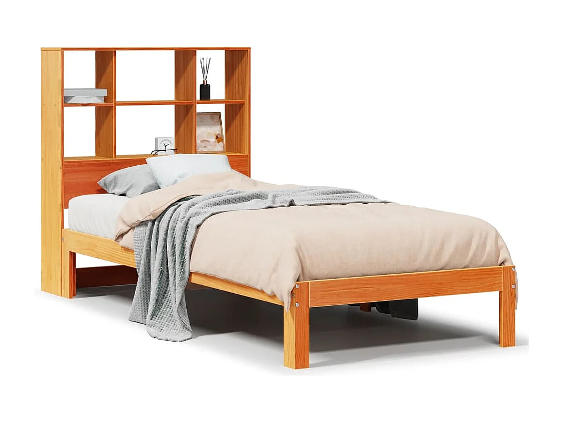 Letto Libreria senza Materasso Marrone Cera 100x200 cm in Pino