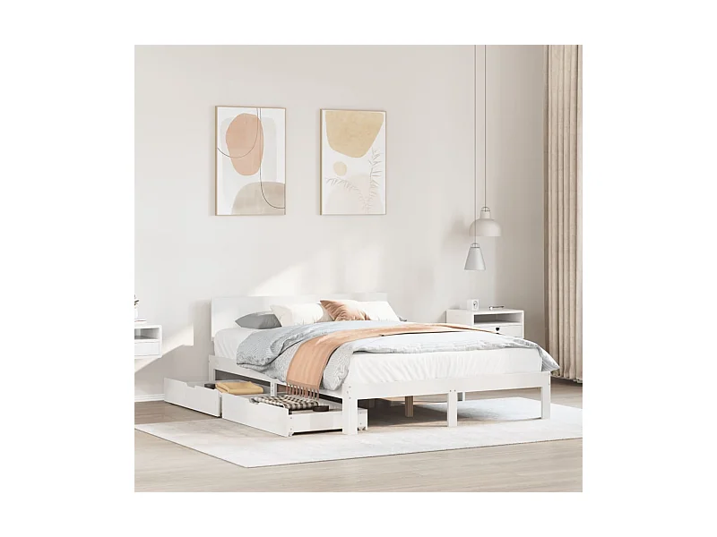 Cadre de lit avec tiroirs sans matelas blanc 160x200 cm