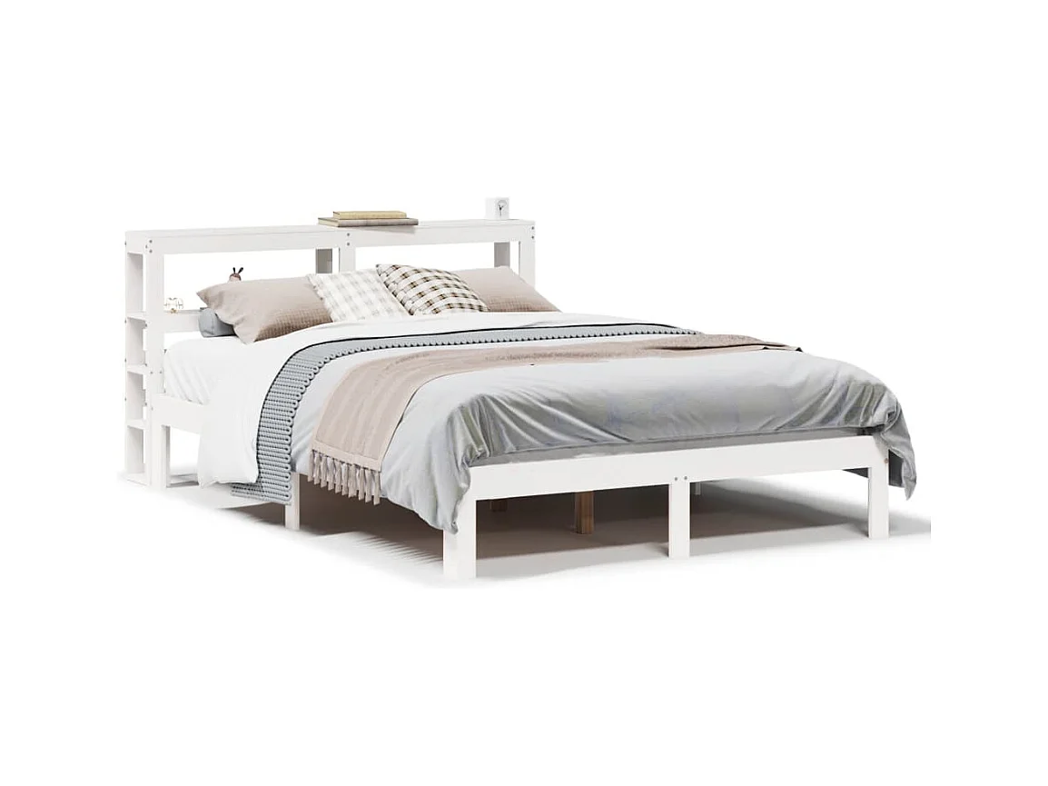 Giroletto con Testiera Bianco 150x200 cm Legno Massello di Pino