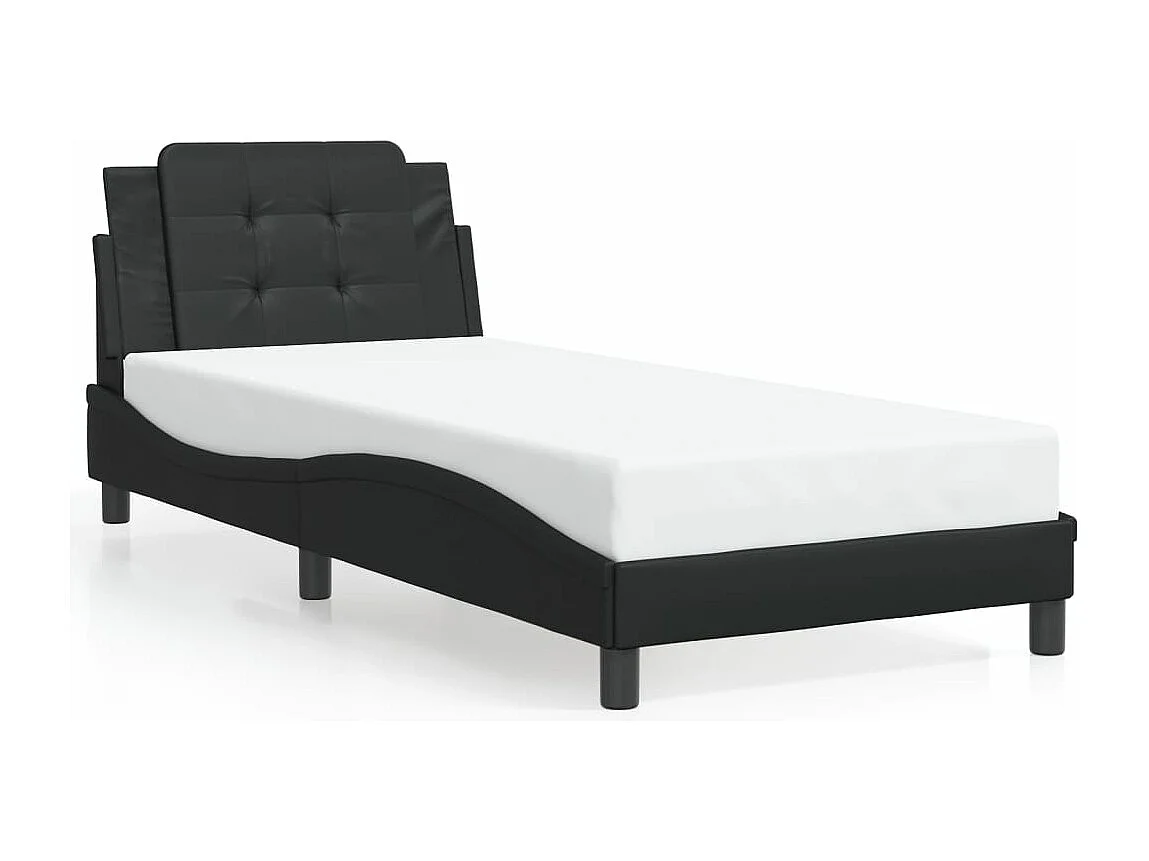 Estrutura de cama c/ cabeceira 90x190 cm couro artificial preto