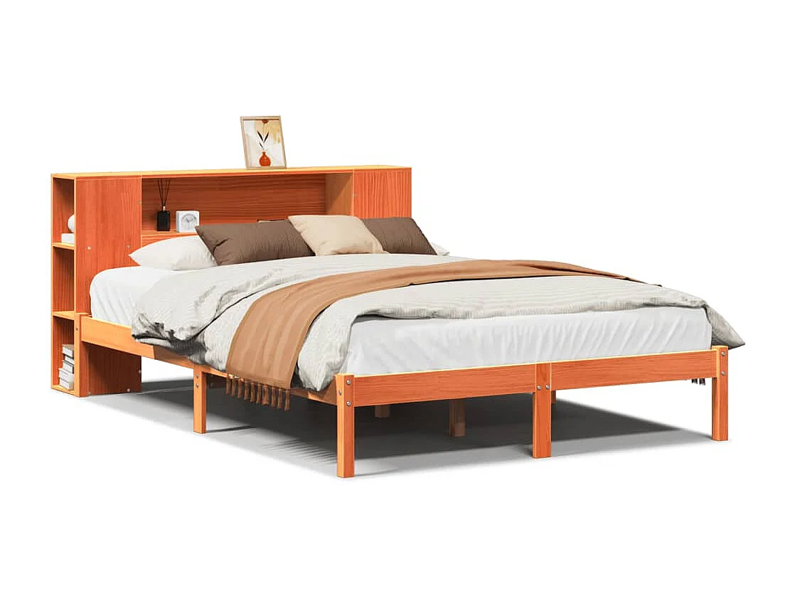 Cama con estantería sin colchón madera maciza marrón 140x200 cm