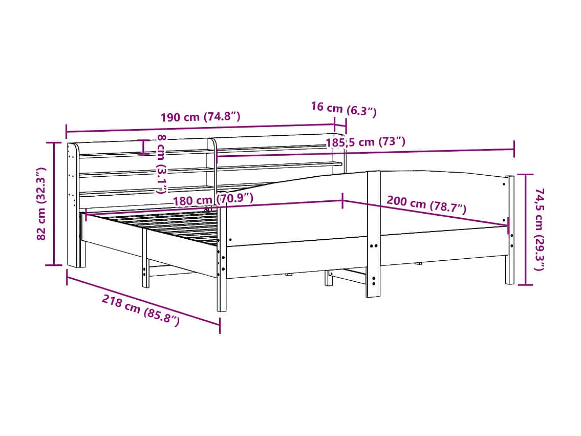 Cama sem colchão 180x200 cm pinho maciço castanho-mel
