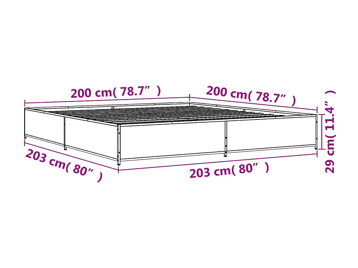 Bedframe bewerkt hout metaal grijs sonoma eiken 200x200 cm
