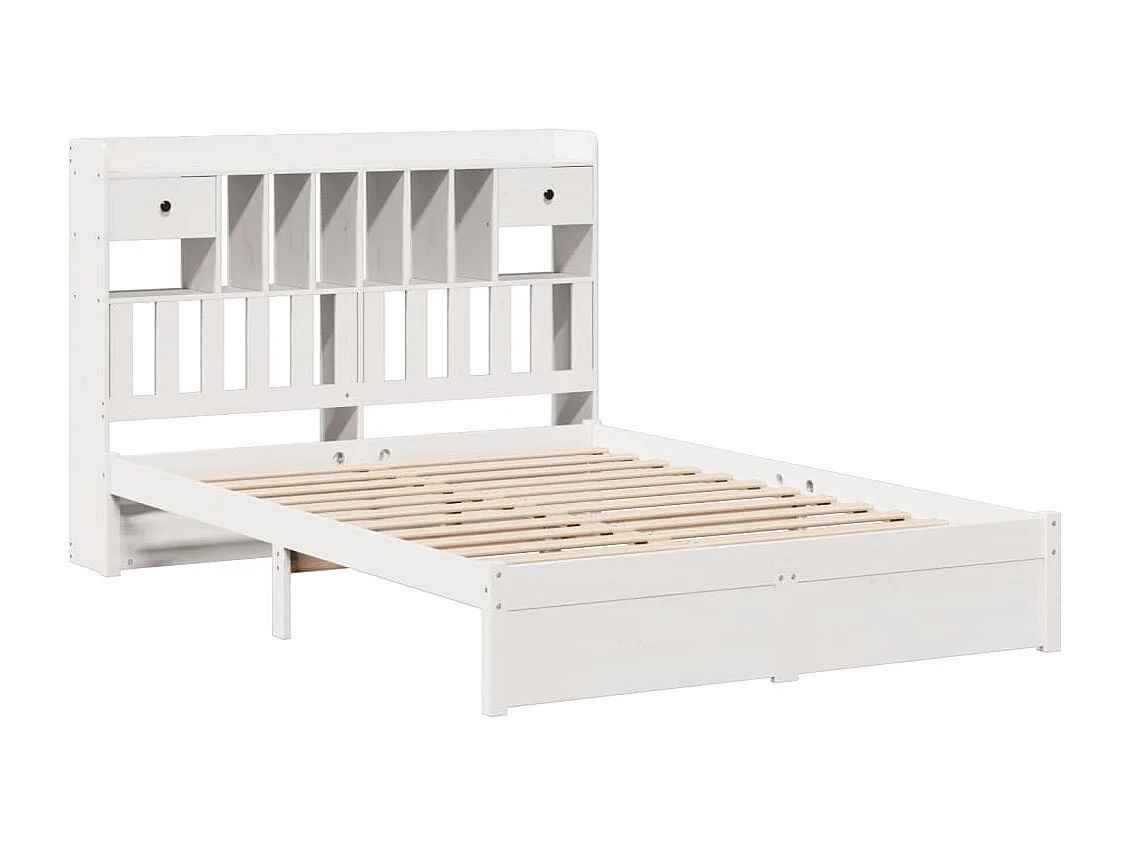Lit bibliothèque sans matelas blanc 150x200 cm bois pin massif