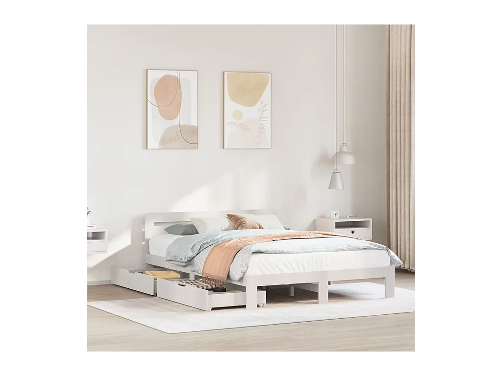 Cadre de lit sans matelas blanc 140x190 cm bois de pin massif
