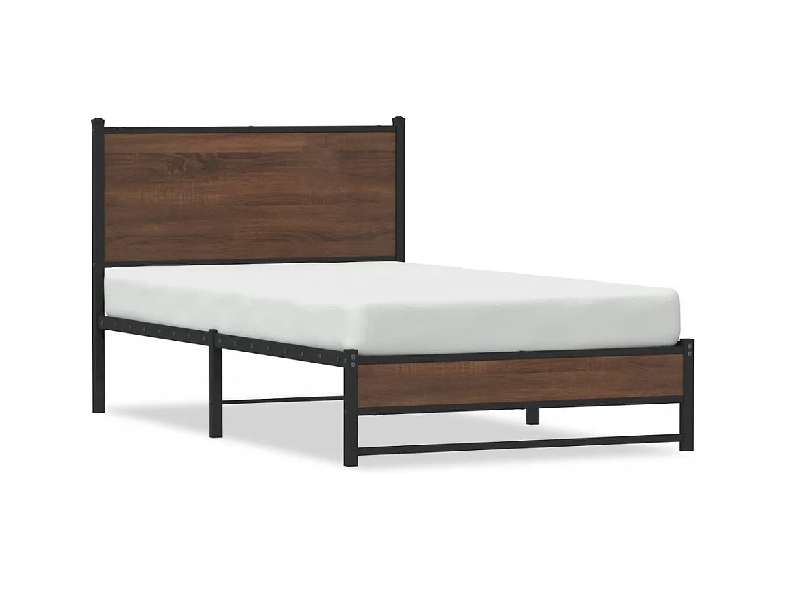Estrutura de cama sem colchão 100x200cm metal carvalho castanho