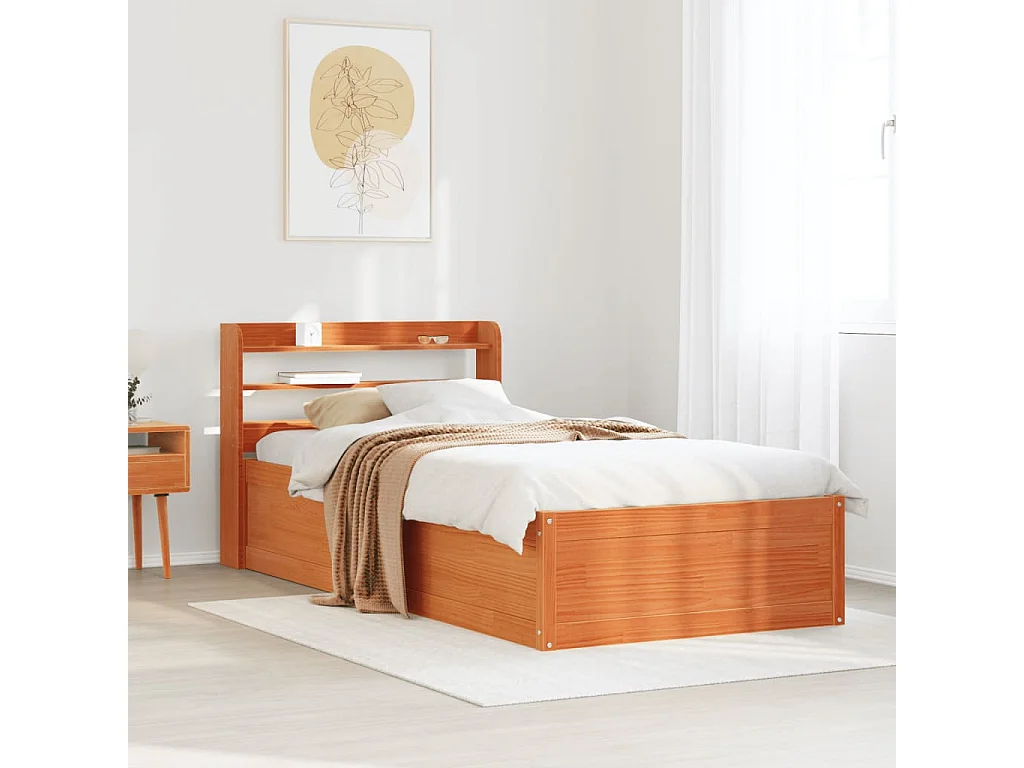 Cadre de lit avec tête de lit cire marron 75x190 cm bois de pin