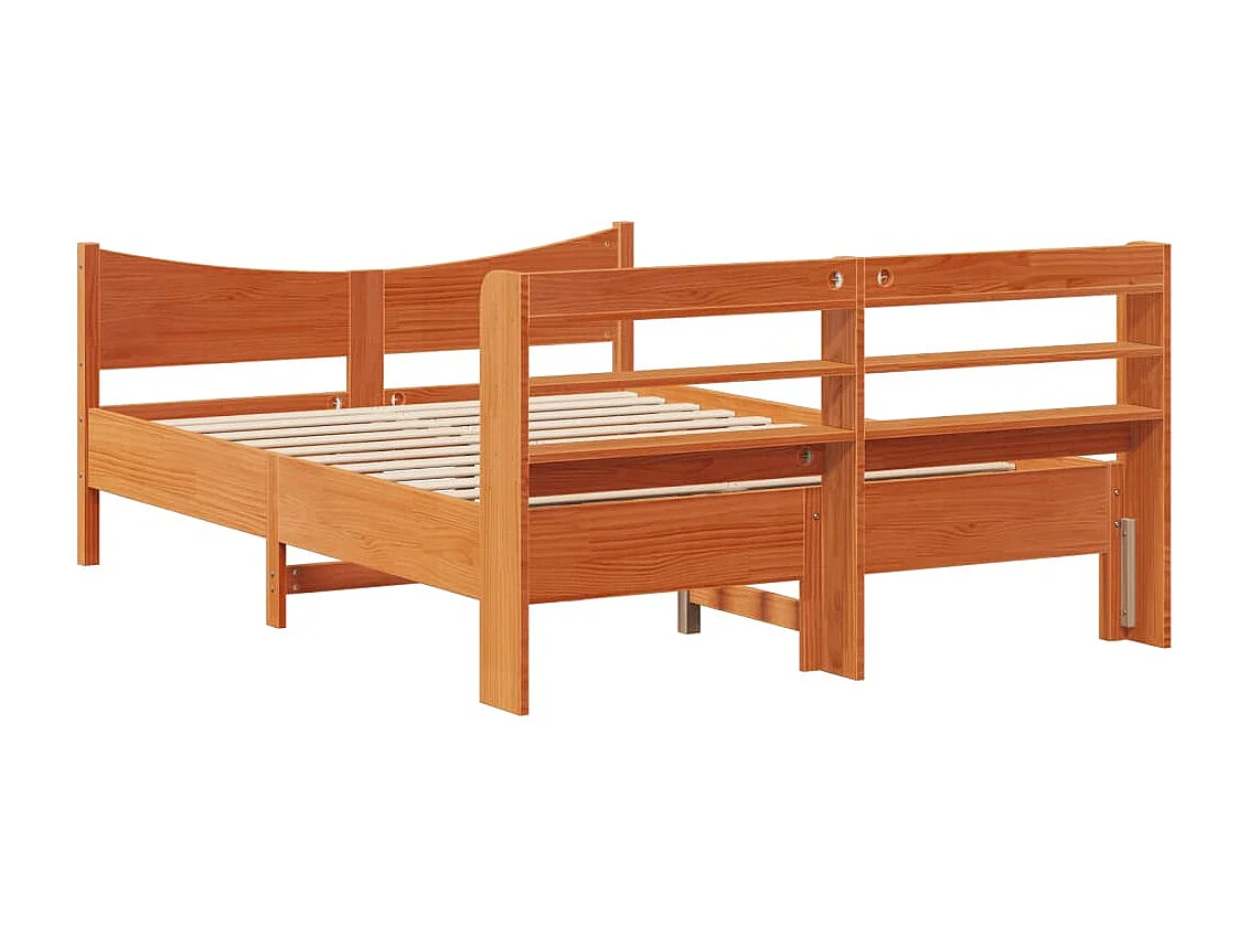 Estrutura cama c/ cabeceira 140x190cm pinho maciço castanho-mel