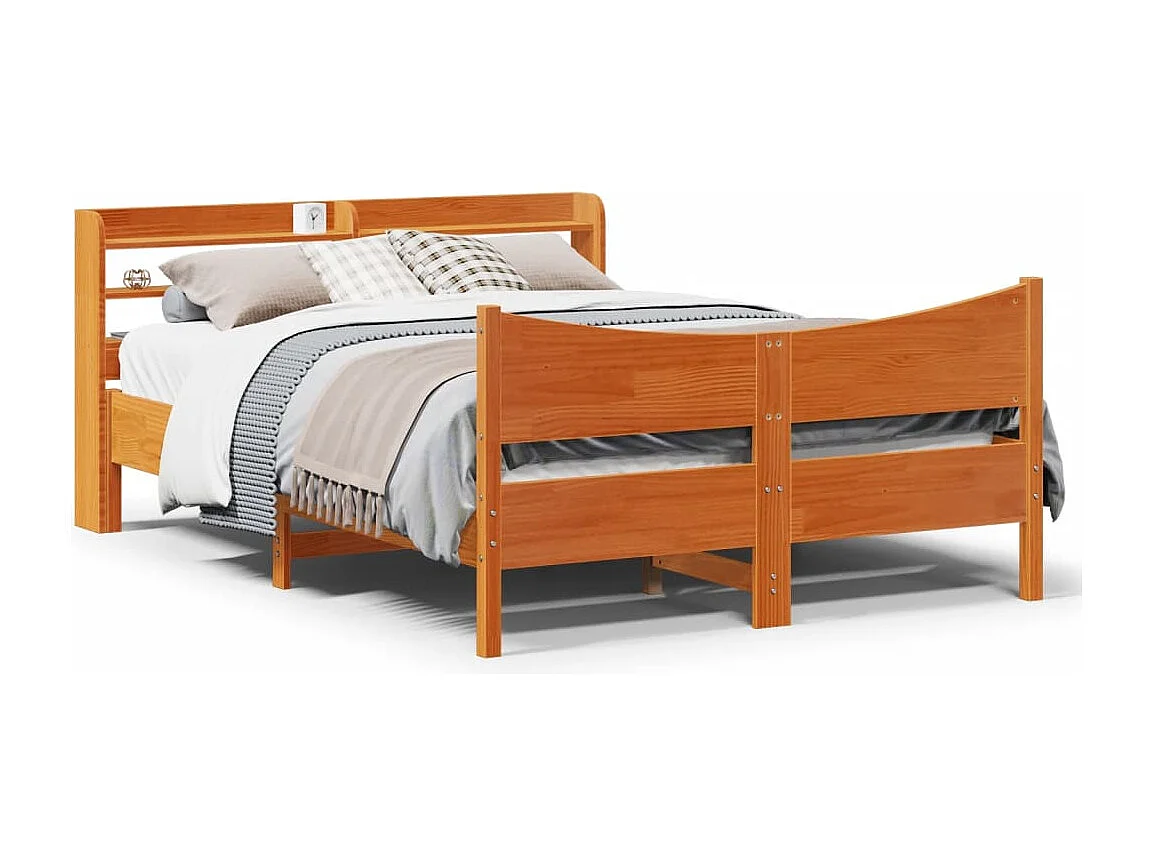 Bedframe met hoofdbord massief grenenhout wasbruin 140x190 cm