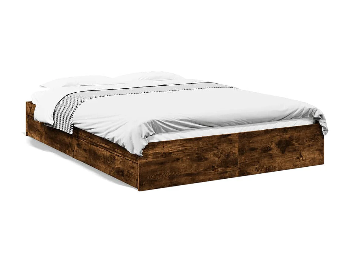 Cama con cajones madera de ingeniería roble ahumado 150x200 cm