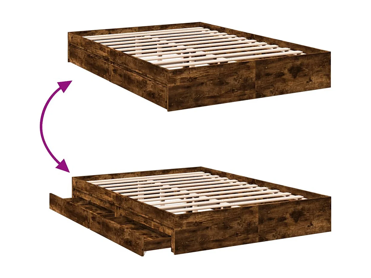 Cama con cajones madera de ingeniería roble ahumado 150x200 cm