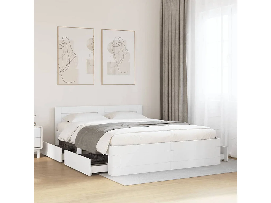 Cadre de lit avec tête de lit sans matelas blanc 160x200 cm