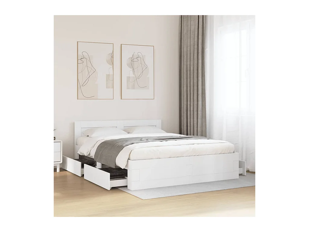 Cadre de lit avec tête de lit sans matelas blanc 160x200 cm