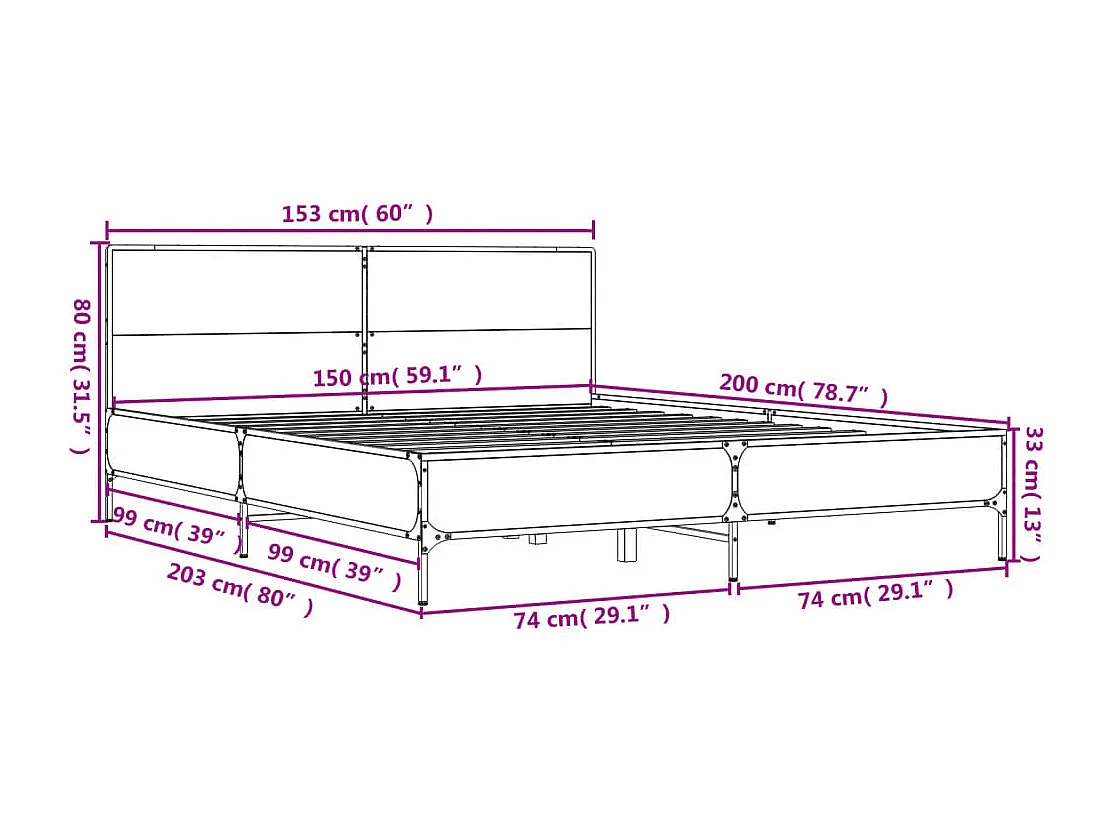 Cadre de lit sans matelas chêne sonoma 150x200 cm