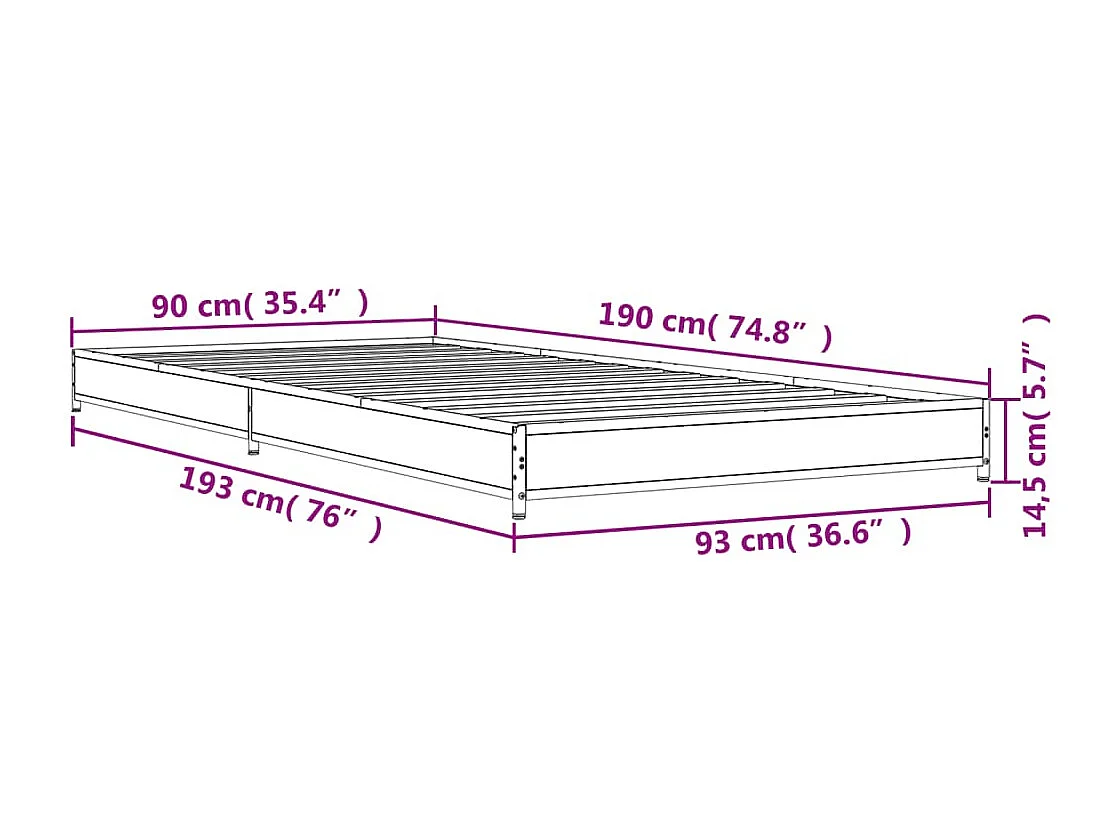 Bedframe bewerkt hout en metaal zwart 90x190 cm
