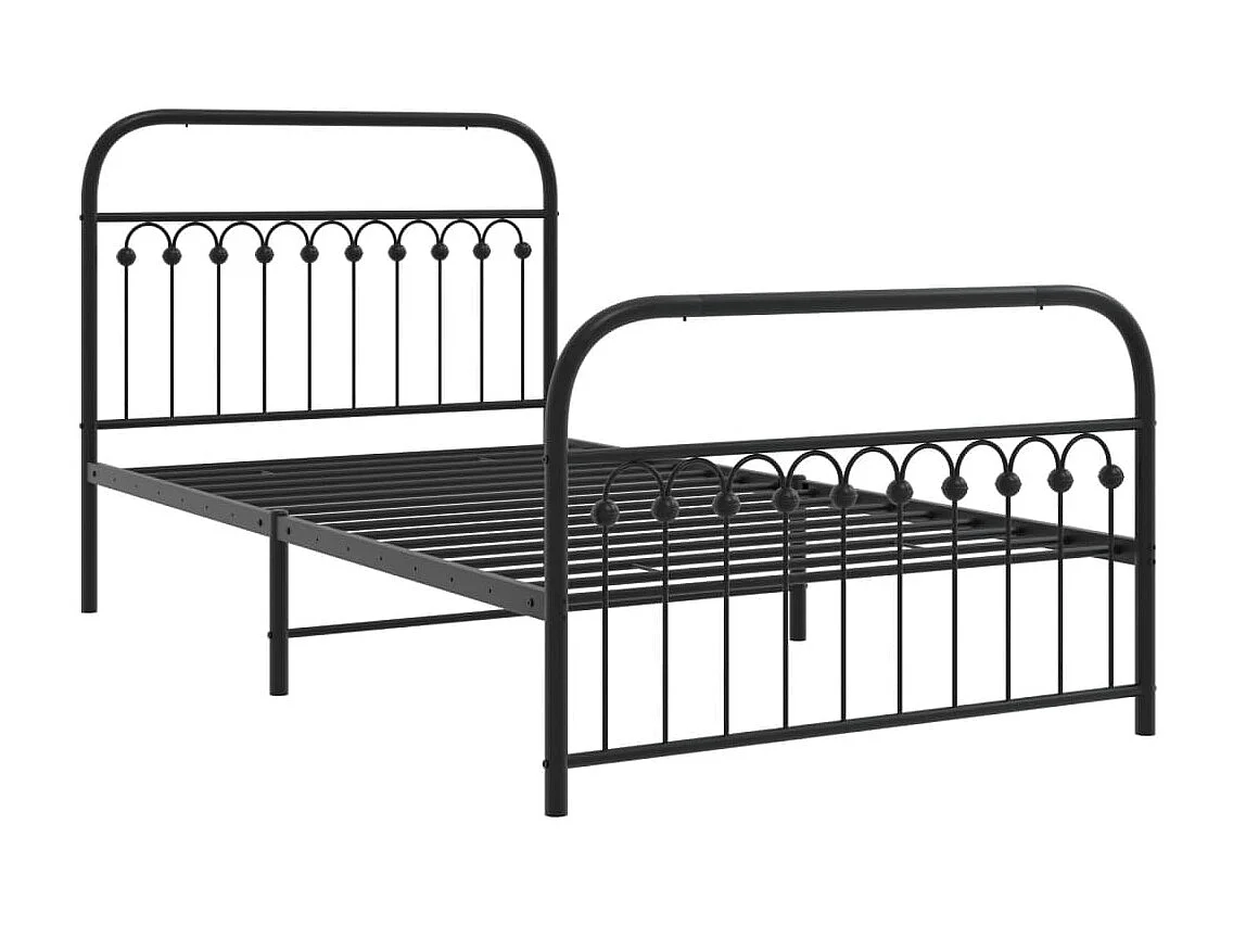 Cadre de lit métal sans matelas avec pied de lit noir 107x203cm
