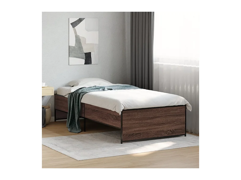Bedframe bewerkt hout en metaal bruin eikenkleurig 90x200 cm