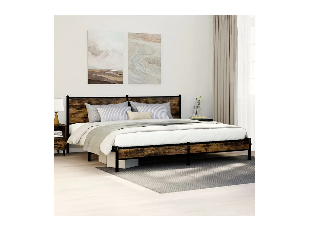 Cadre de lit en métal sans matelas chêne fumé 193x203 cm