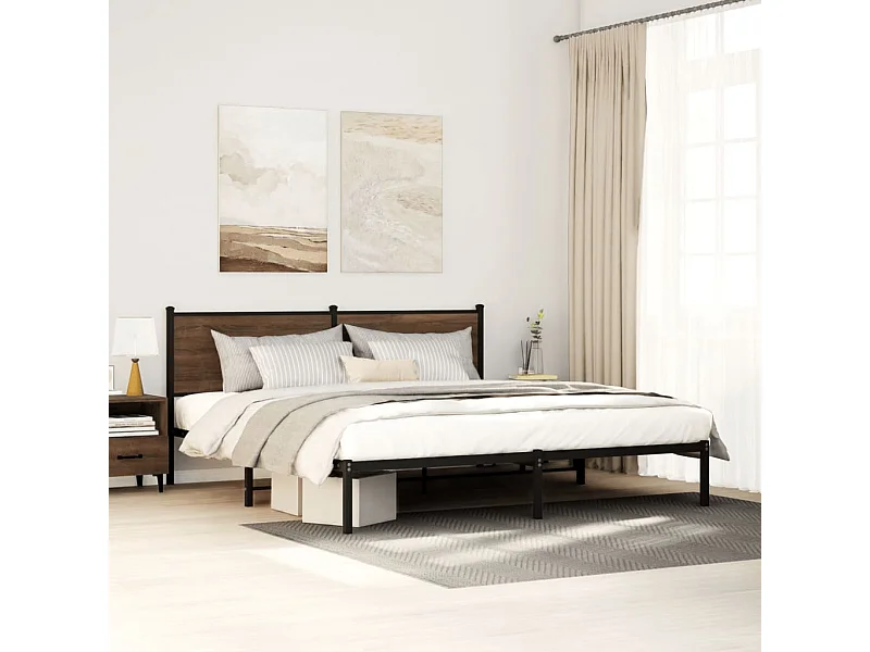 Estrutura cama sem colchão 180x200 cm metal carvalho castanho