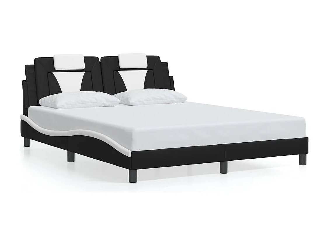 Estructura cama cabecero cuero sintético negro blanco 160x200cm