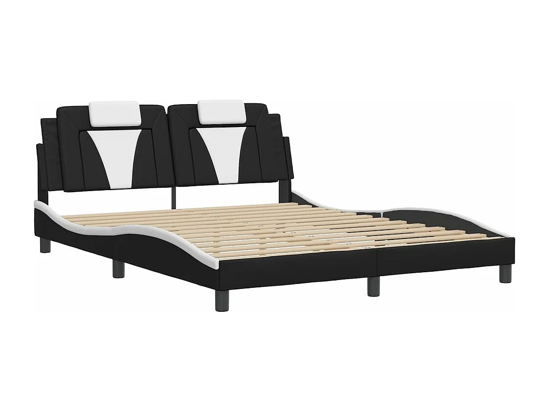 Estructura cama cabecero cuero sintético negro blanco 160x200cm