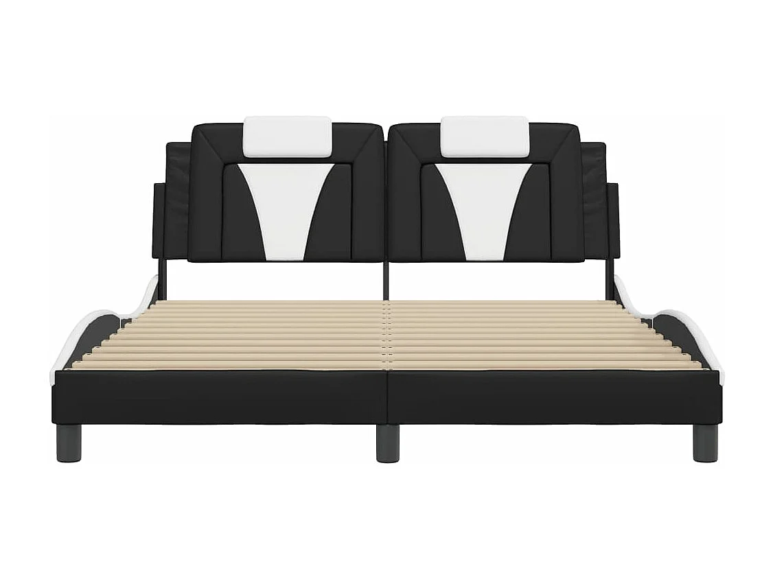 Estructura cama cabecero cuero sintético negro blanco 160x200cm