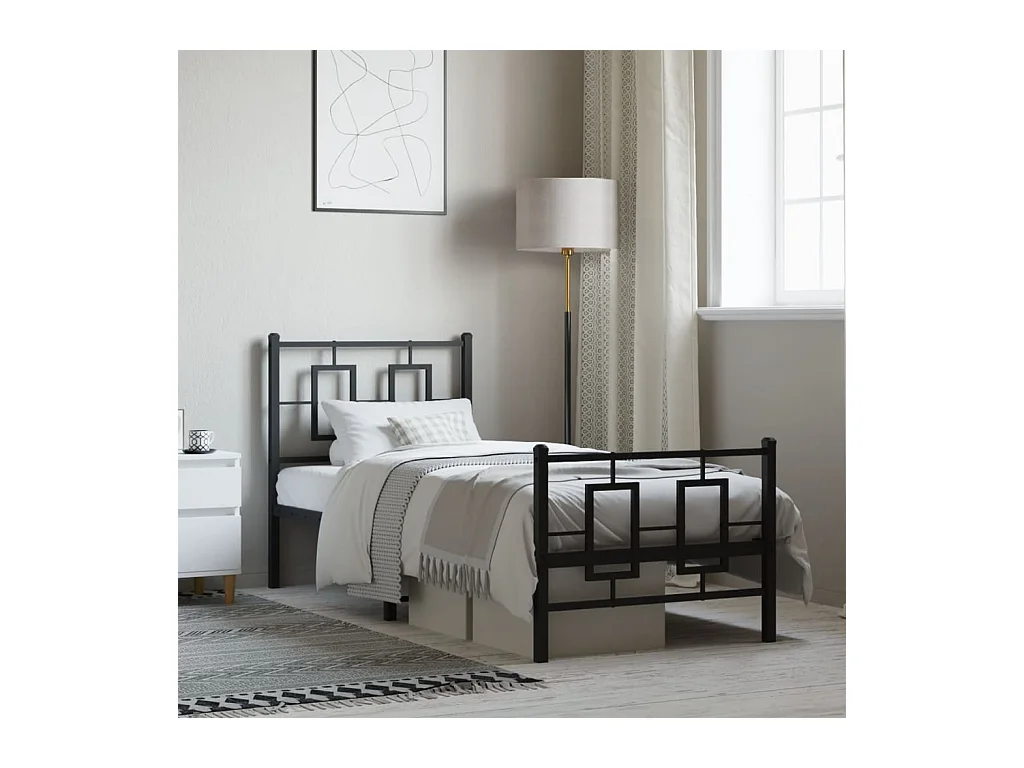 Cadre de lit métal sans matelas avec pied de lit noir 80x200 cm