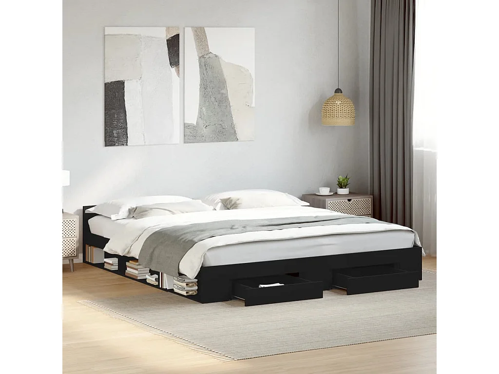 Cadre de lit avec tiroirs sans matelas noir 200x200 cm