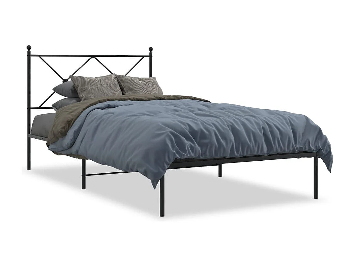 Cadre de lit métal sans matelas avec tête de lit noir 107x203cm