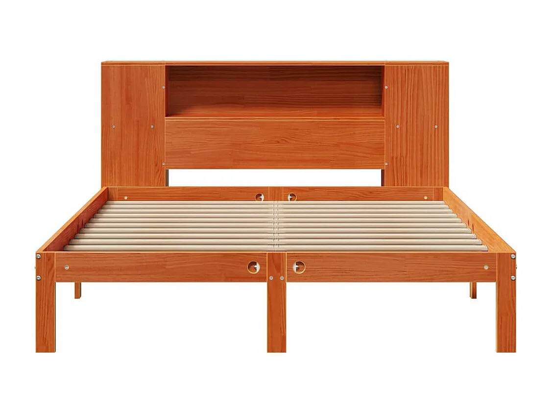 Lit bibliothèque sans matelas cire marron 135x190 cm pin massif