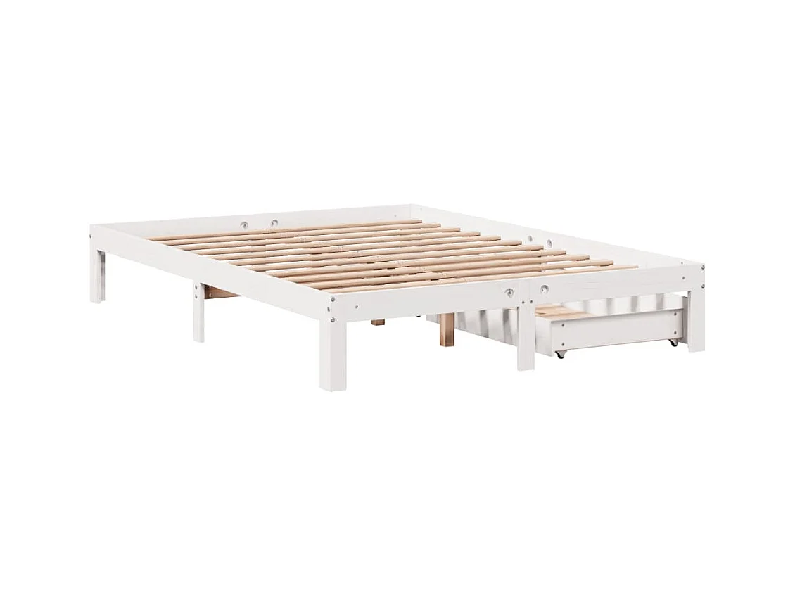 Bedframe met lades massief grenenhout wit 140x200 cm