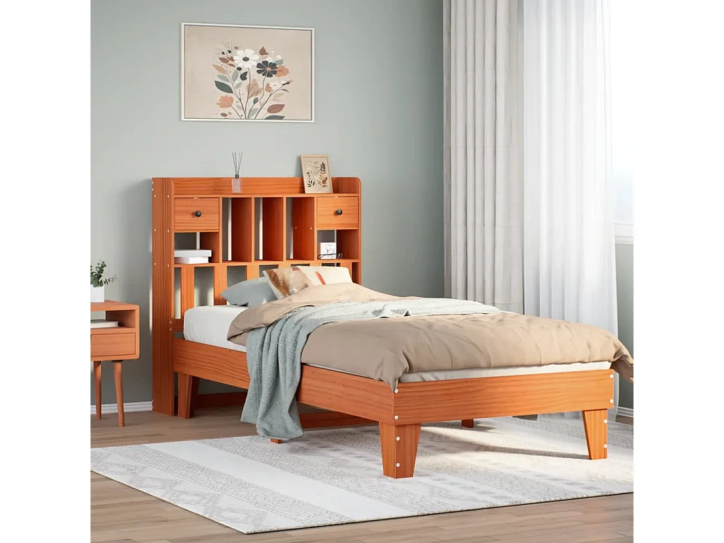 Massivholzbett ohne Matratze Wachsbraun 90x190 cm Kiefernholz