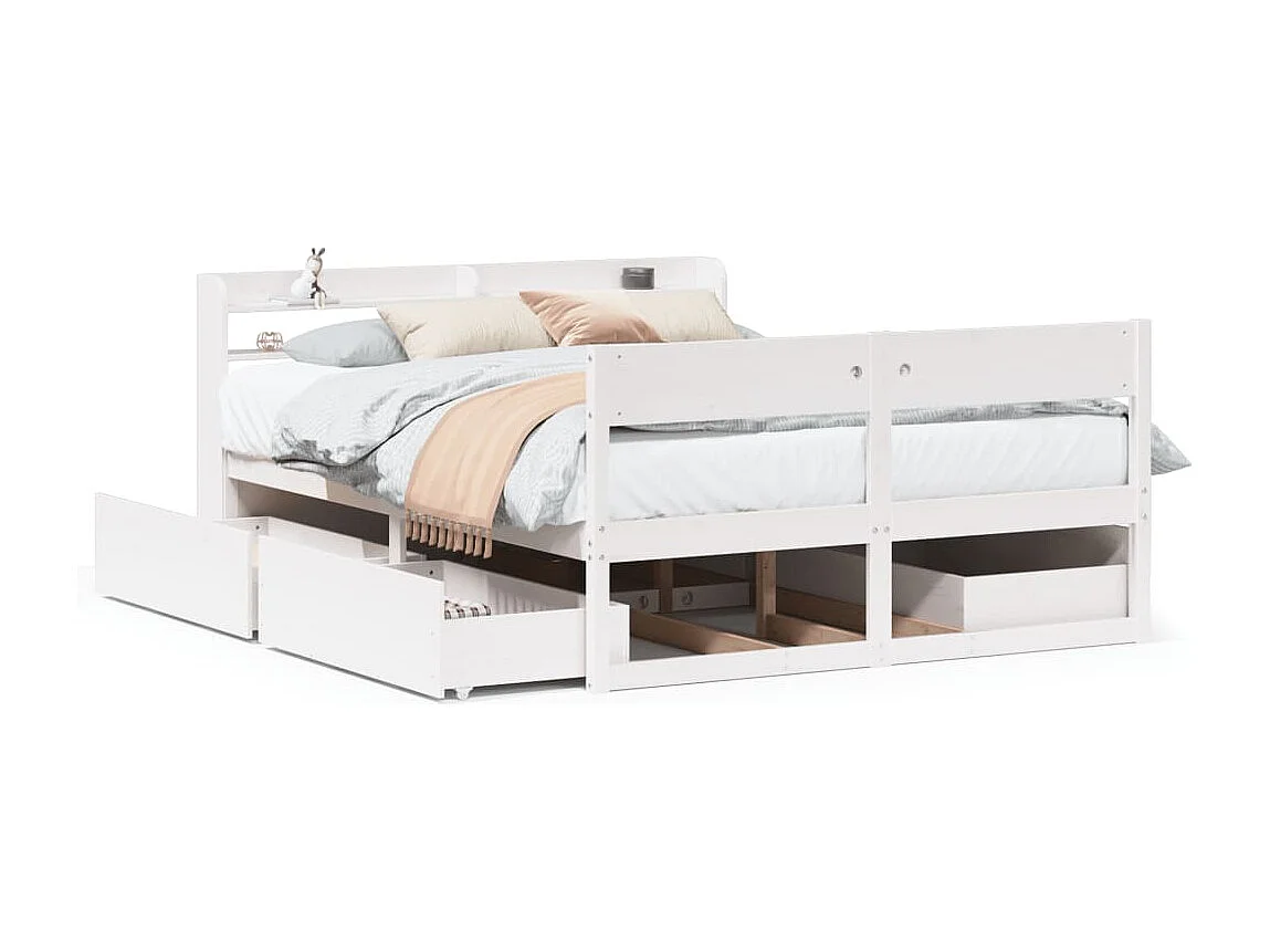 Letto senza Materasso Bianco 135x190 cm Legno Massello di Pino