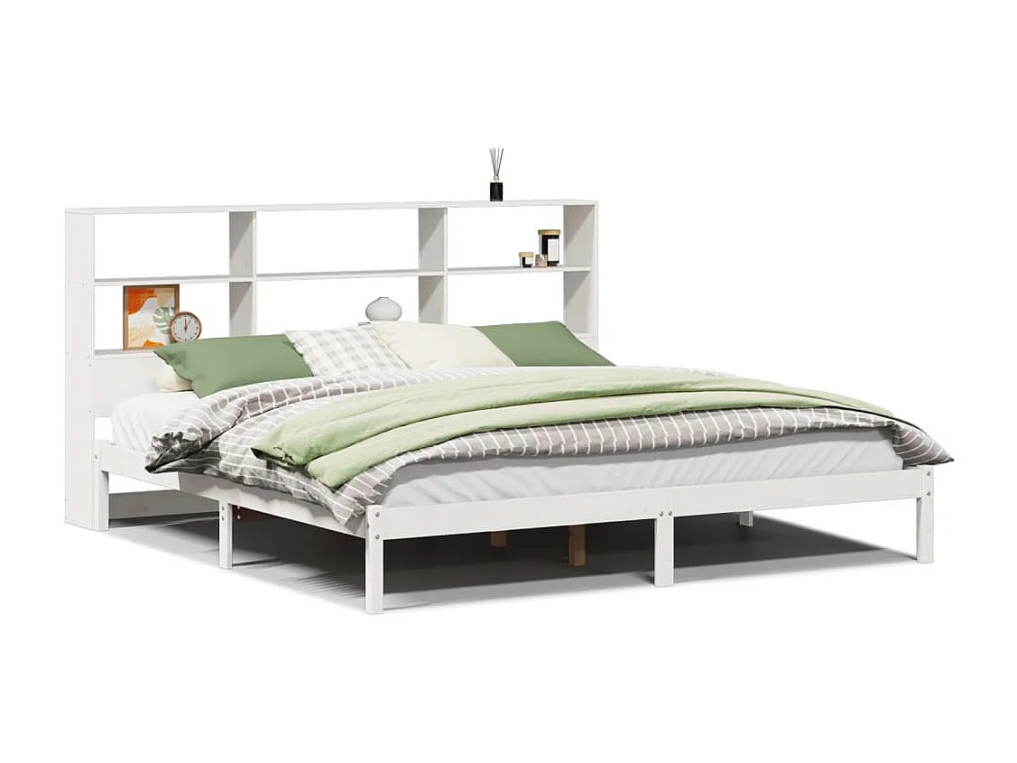 Lit bibliothèque sans matelas blanc 200x200 cm bois pin massif