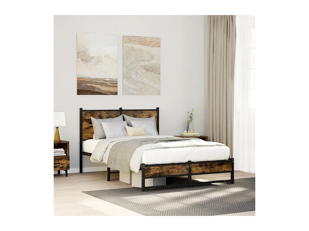 Cadre de lit en métal sans matelas chêne fumé 120x200 cm