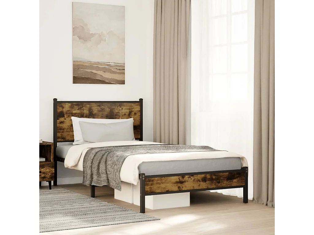 Estructura de cama sin colchón metal roble ahumado 107x203 cm