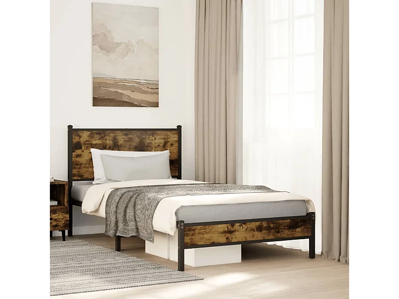 Cadre de lit en métal sans matelas chêne fumé 107x203 cm