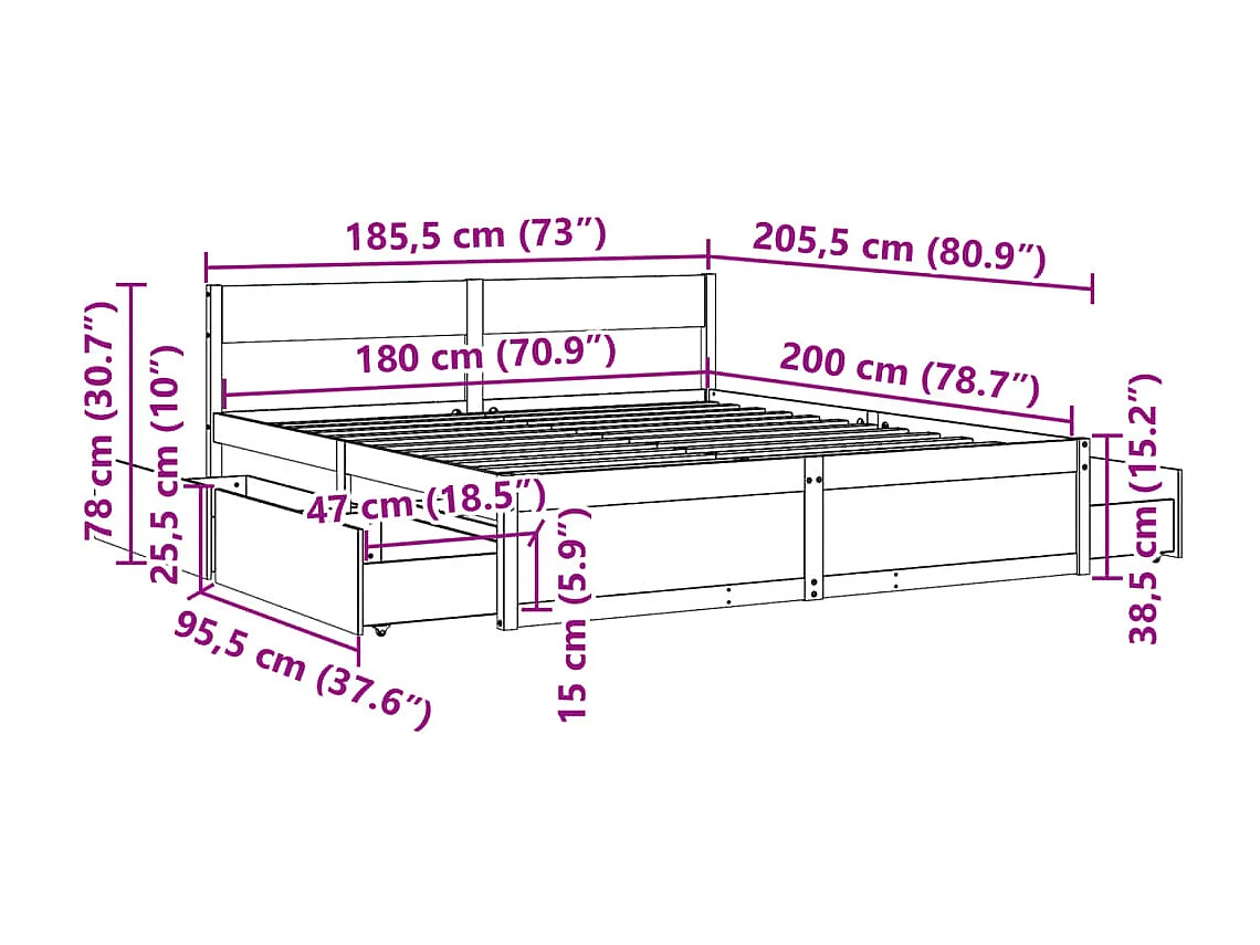Letto senza Materasso Bianco 180x200 cm Legno Massello di Pino