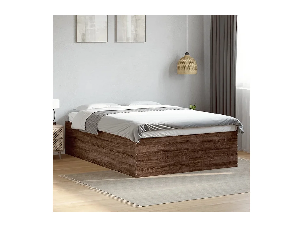 Bedframe bewerkt hout bruin eikenkleur 135x190 cm