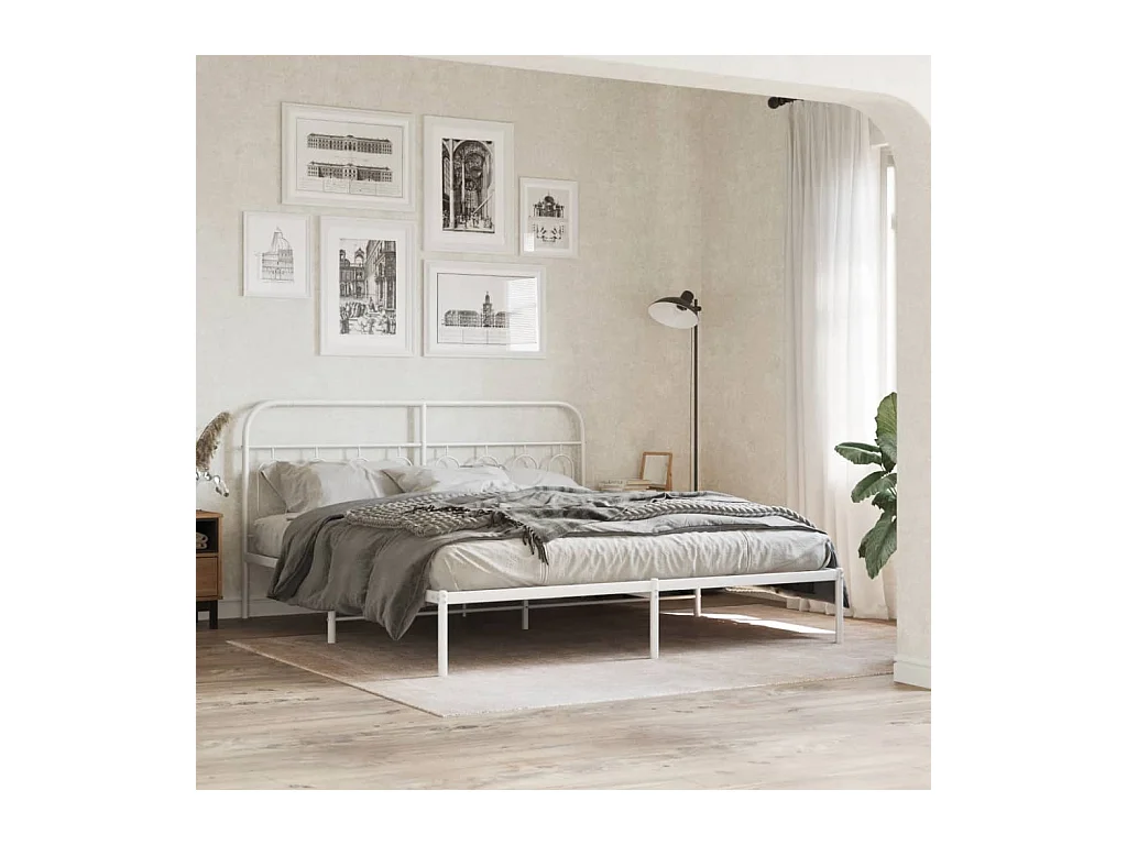 Bedframe met hoofdbord metaal wit 183x213 cm