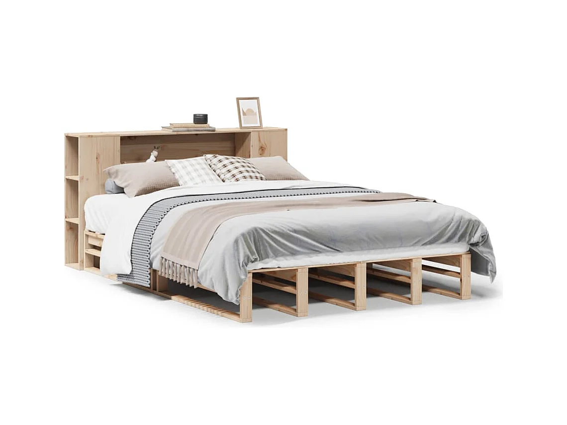 Letto Libreria senza Materasso 140x190 cm in Legno Massello