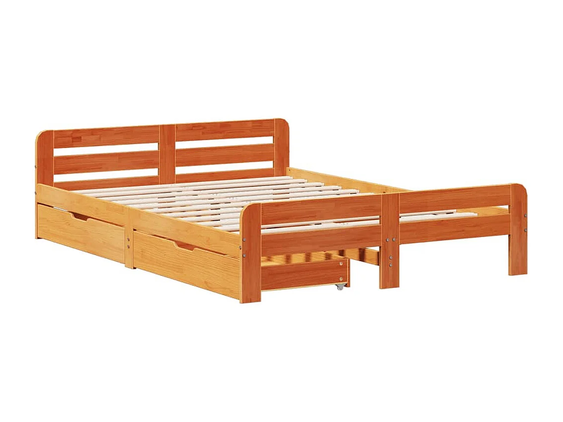 Cama sem colchão 150x200 cm madeira pinho maciça castanho-mel