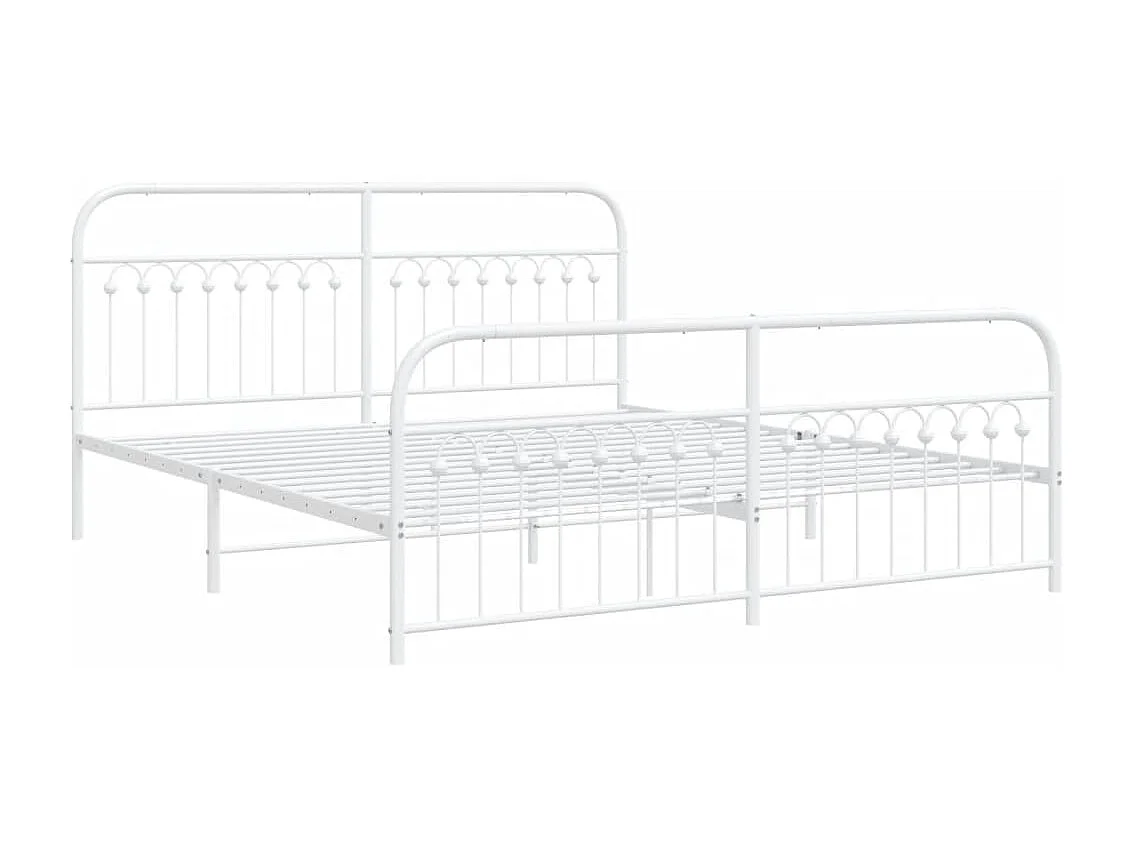 Cadre de lit métal sans matelas et pied de lit blanc 183x213 cm
