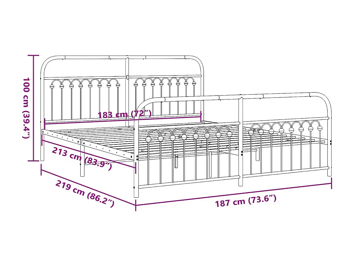 Bedframe met hoofd- en voeteneinde metaal wit 183x213 cm