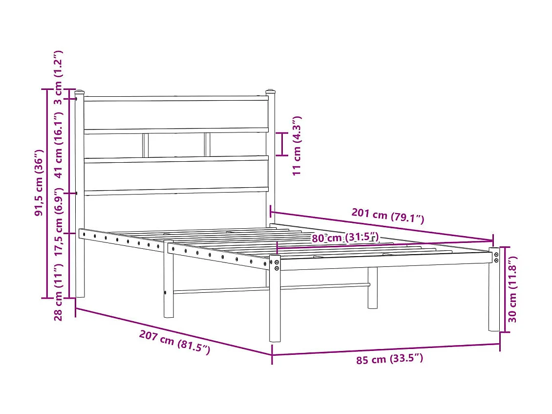 Bettgestell ohne Matratze mit Kopfteil Braun Eiche 80x200 cm