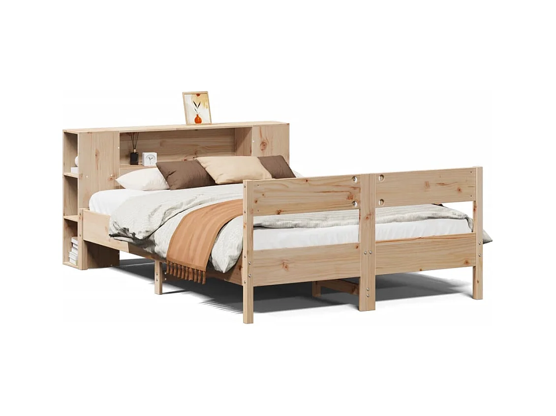 Lit bibliothèque sans matelas 140x200 cm bois massif de pin