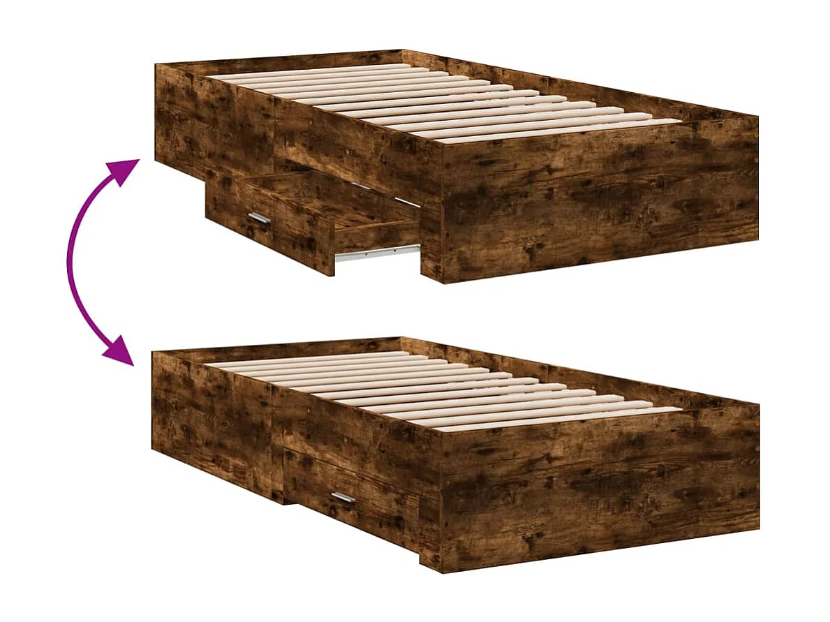 Cadre de lit avec tiroirs sans matelas chêne fumé 90x200 cm